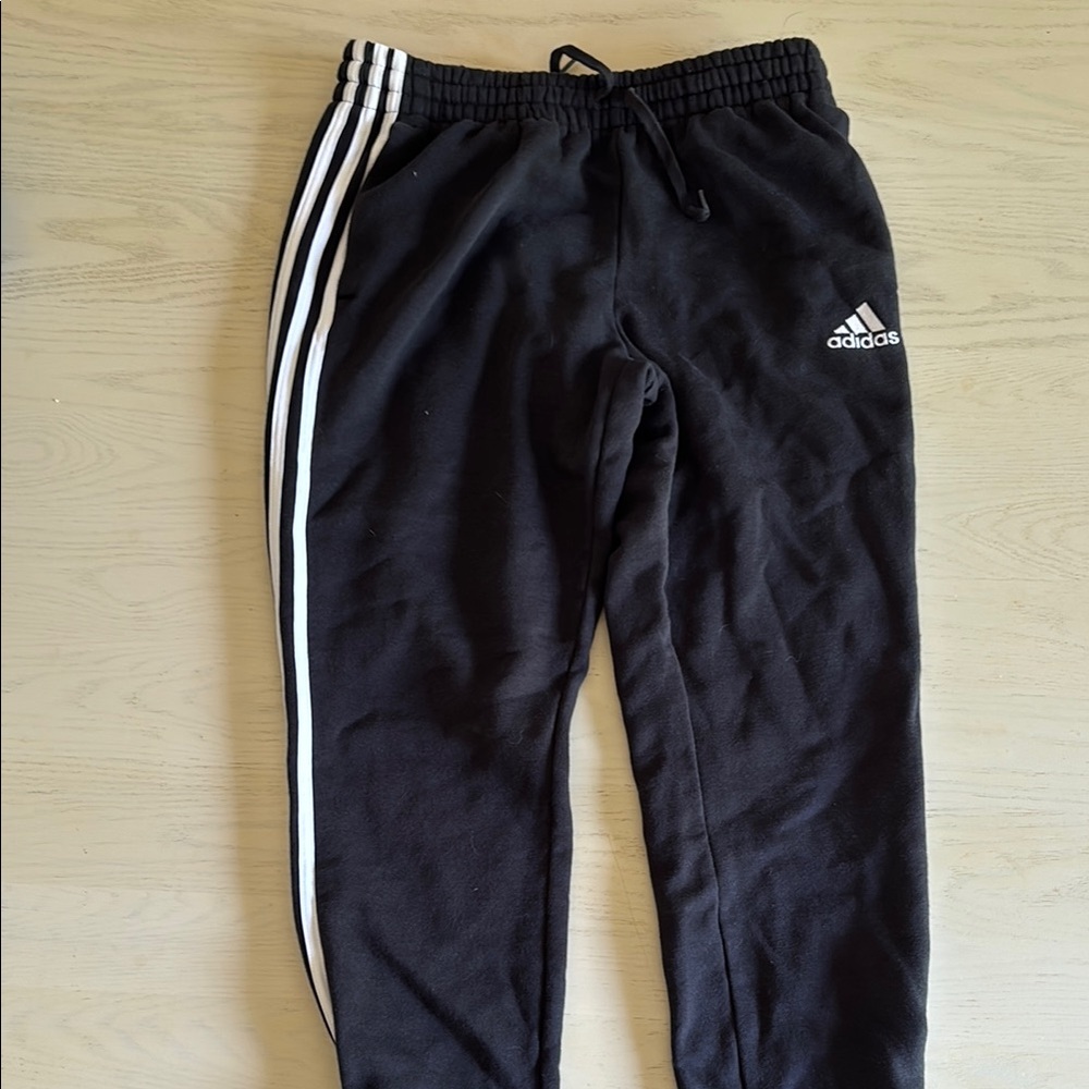 Adidas Black and White Sweatpants with Signature Stripes